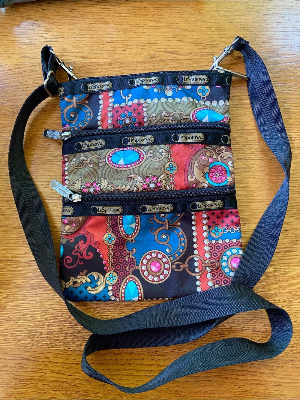 LeSportsac Multicolor Paisley-Print Triple Zip Crossbody — Black Strap